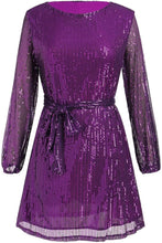 Load image into Gallery viewer, Purple Sequin Dress With Belt - XXL