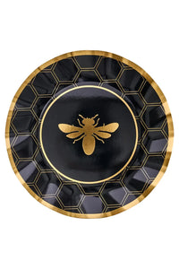 Bee "Black & Gold" Disposable Dinner Plates 8-Pack