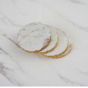 White Marble Coasters W/Gold Set of 4