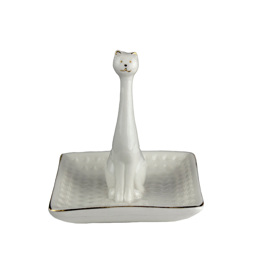 White Gold Cat Square Ring Holder