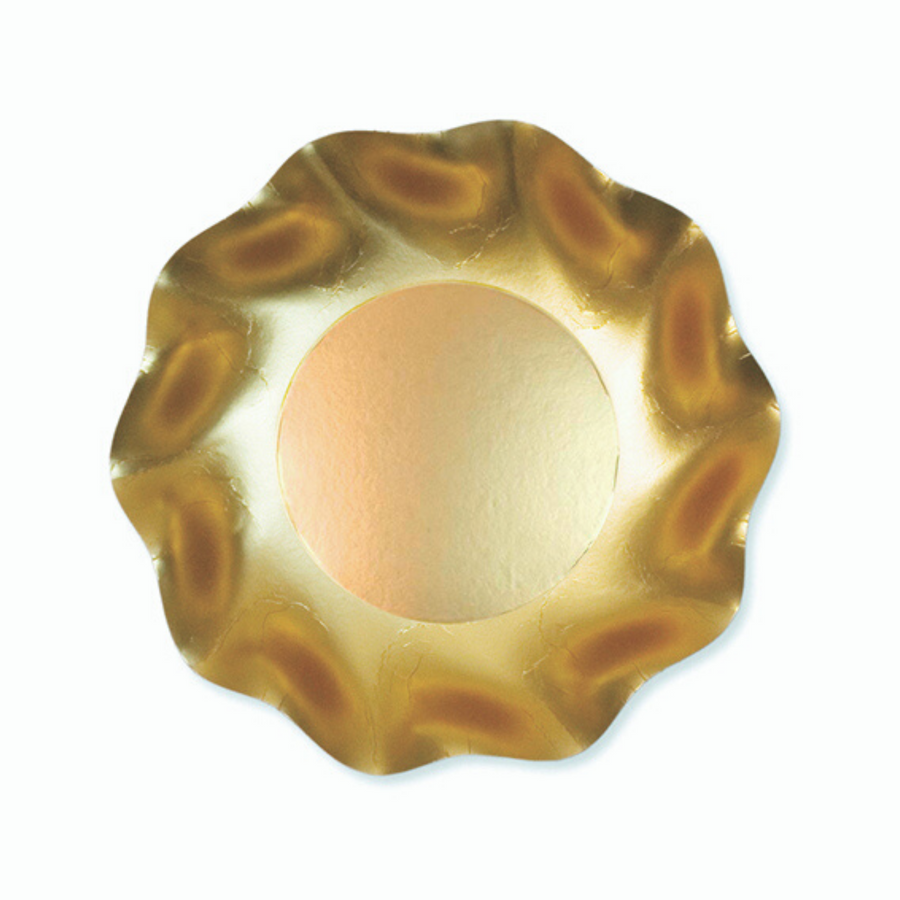 SATIN GOLD WAVY PAPER APPETIZER/DESSERT BOWLS/8PK